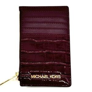 Michael Kors Medium Jet Set Travel TZ Card Case Wallet Ox Blood